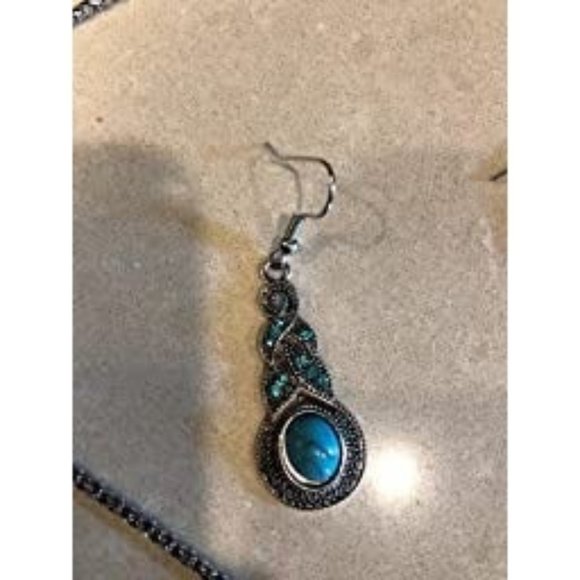 New Water Drop Shaped Bohemian National Style Turquoise Alloy Necklace a… - Picture 11 of 12